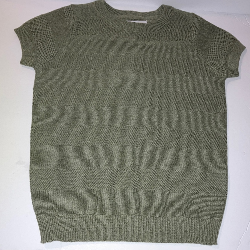 Kids Olive Green Short Sleeve‎ Textured Knit Shirt Recycled Yarn Size 8